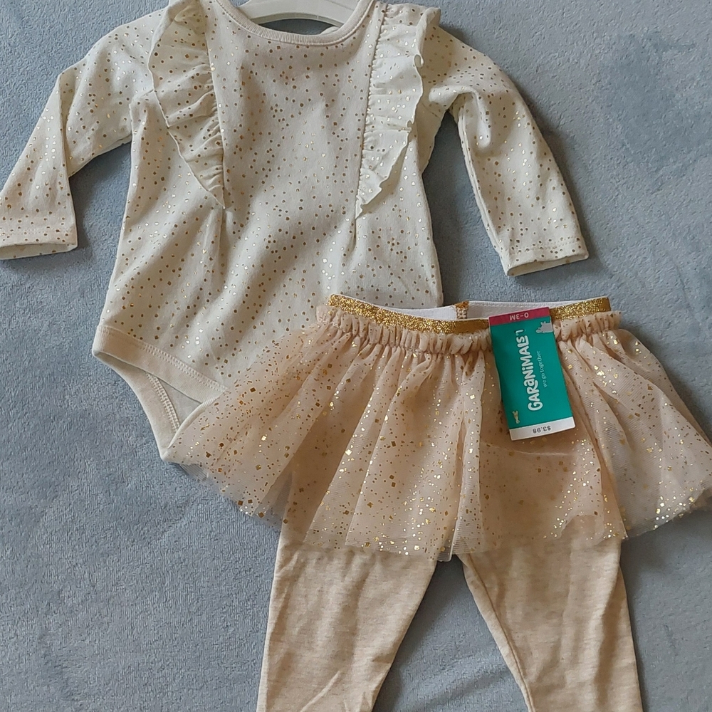 Beige & Gold Tutu Outfit~Sz 0-3mos. NWT.